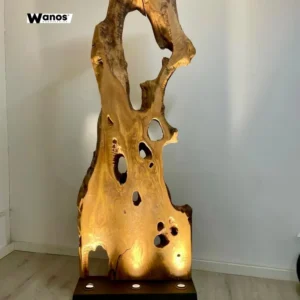 Piantana di design realizzata sezione legno massello di ulivo secolare con base acciao
