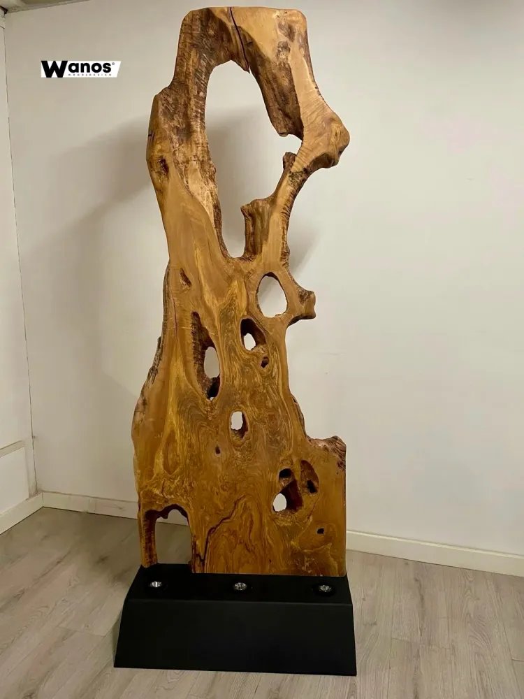 Piantana di design realizzata sezione legno massello di ulivo secolare con base acciao