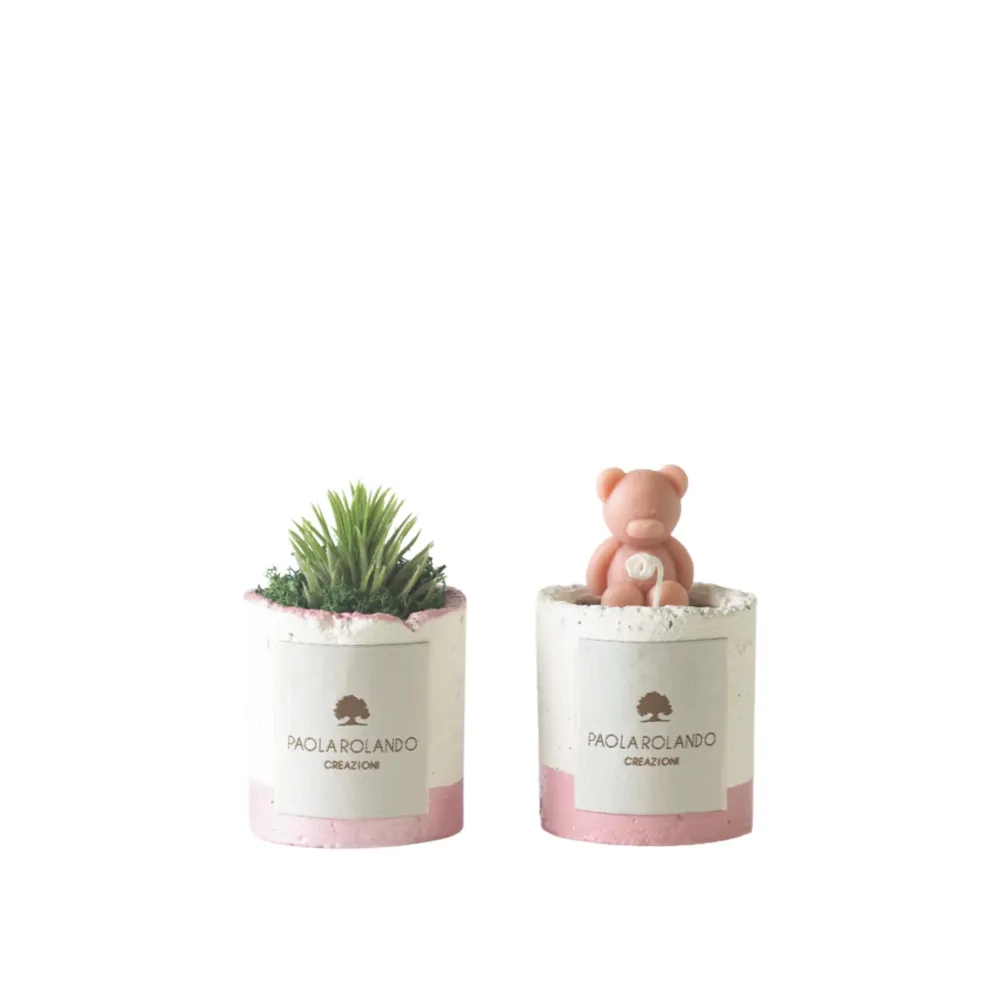 KIT PIANTA GRASSA E CANDELA ORSETTO PAOLA ROLANDO | vaso cementino | 2pz