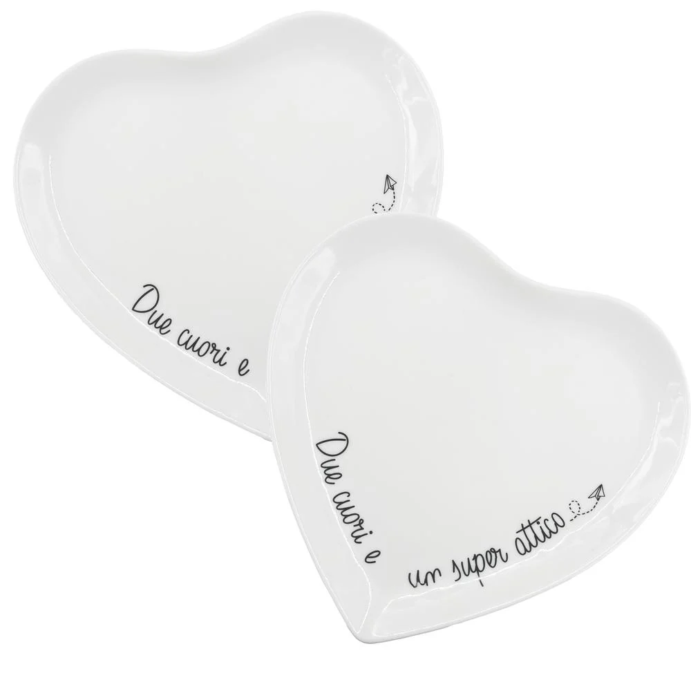 PORCELLANA BIANCA - Gli Onesti Set 2 Piattini Cuore 17 Cm Porcellana
