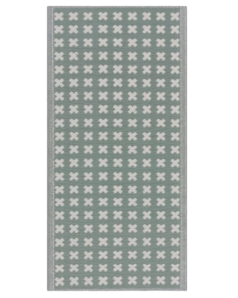 Tappeto da esterno verde con motivo geometrico 90 x 180 cm ROHTAK