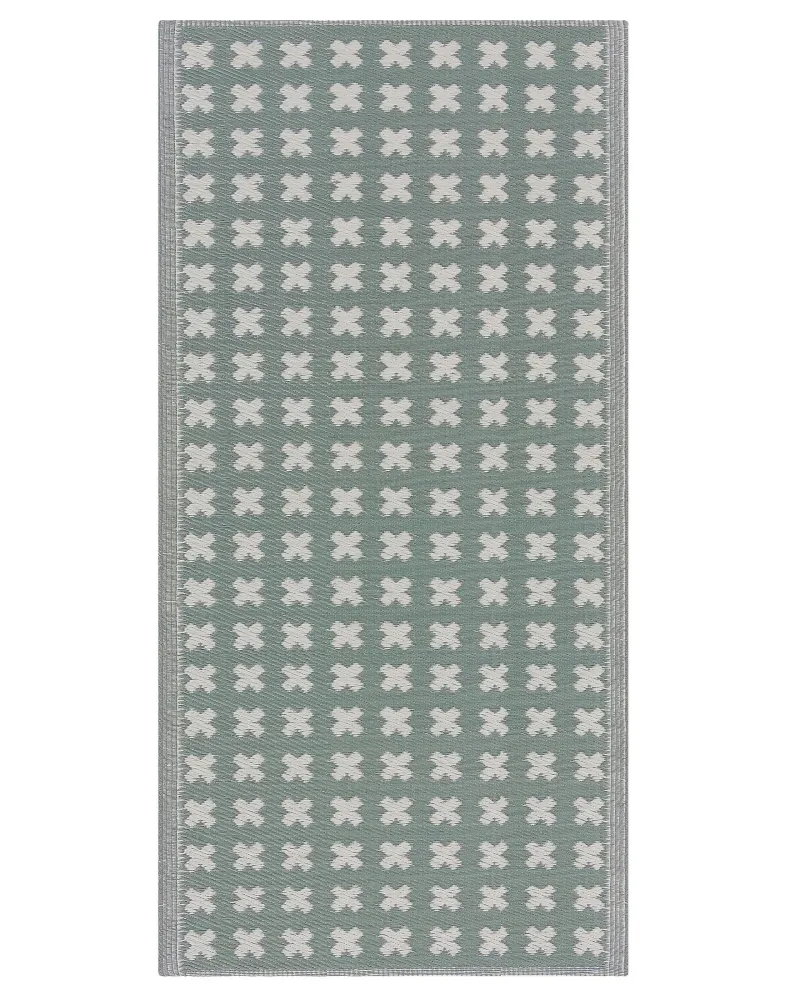 Tappeto da esterno verde con motivo geometrico 90 x 180 cm ROHTAK