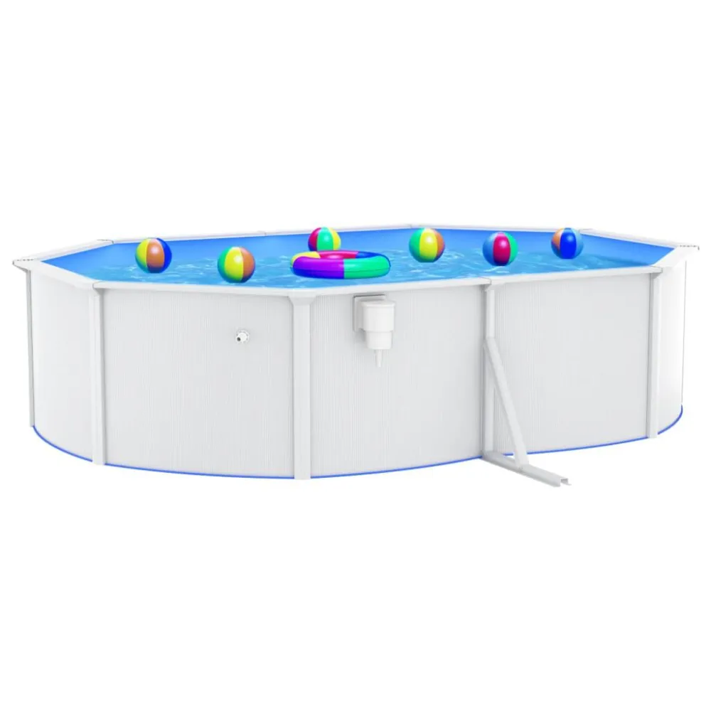 Piscina con Pareti Acciaio Ovale 490x360x120 cm Bianca Blu Intenso