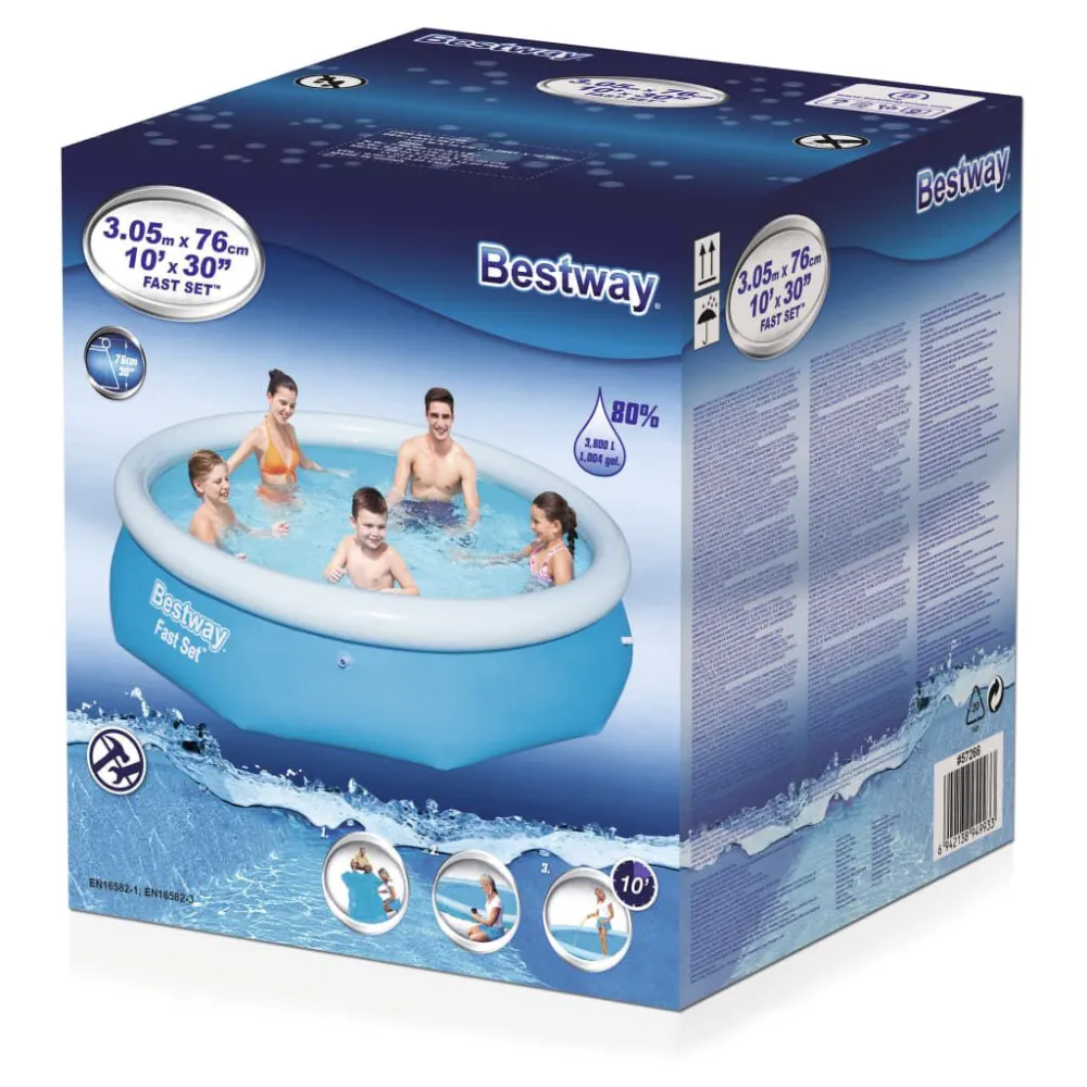 Bestway Piscina Gonfiabile Rotonda Svelto Set 305x76 cm 57266 per Famiglie