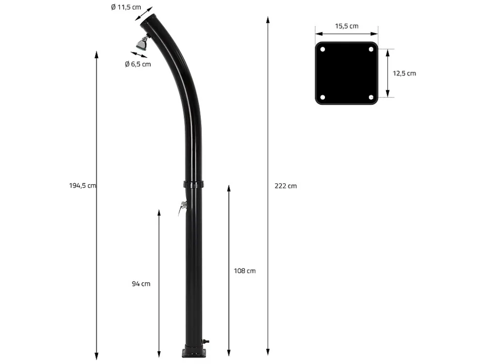 Piscina Cornice Doccia solare curva nera 20 L PVC per piscine + soffione acqua calda ML-DESIGN