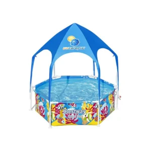 Piscina per Bambini Acciaio Pro con Parasole Splash--Shade Ø183x51 cm Animali Marini Partire dai 3 Anni con Kit Manutenzione