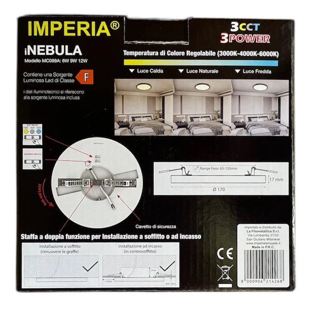 Plafoniera led Imperia iNEBULA 2IN1 D.170 3CCT 3POWER 6W/9W/12W 3000/4000/6000K 214268