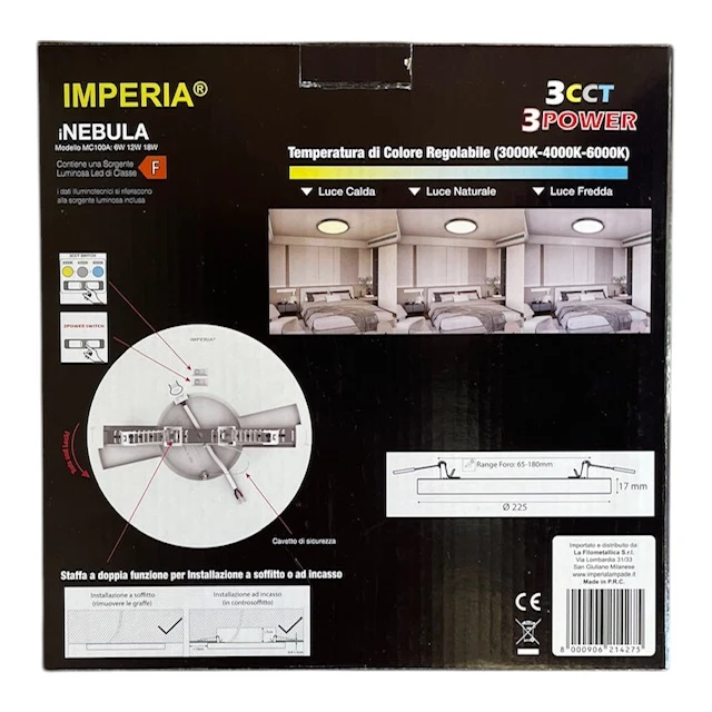Plafoniera led Imperia iNEBULA 2IN1 D.225 3CCT 3POWER 6W/12W/18W 3000/4000/6000K 214275