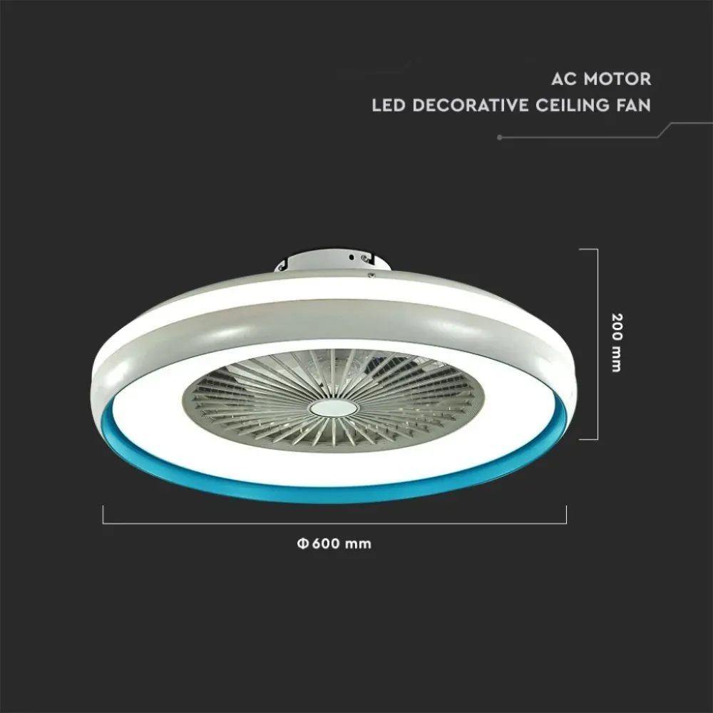 Ventilatore LED da Soffitto Scatola con Motore Corrente Alternata da 45W 3000lm e Telecomando CCT 3in1 grigioe blu 217934...