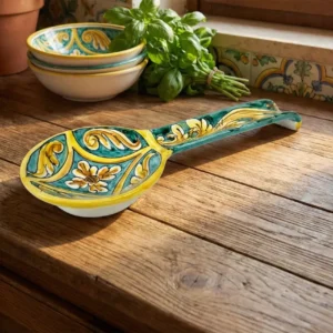 Poggiamestolo Ceramica Siciliana di Caltagirone Decorato Mano Artigianalmente Rombo Verde