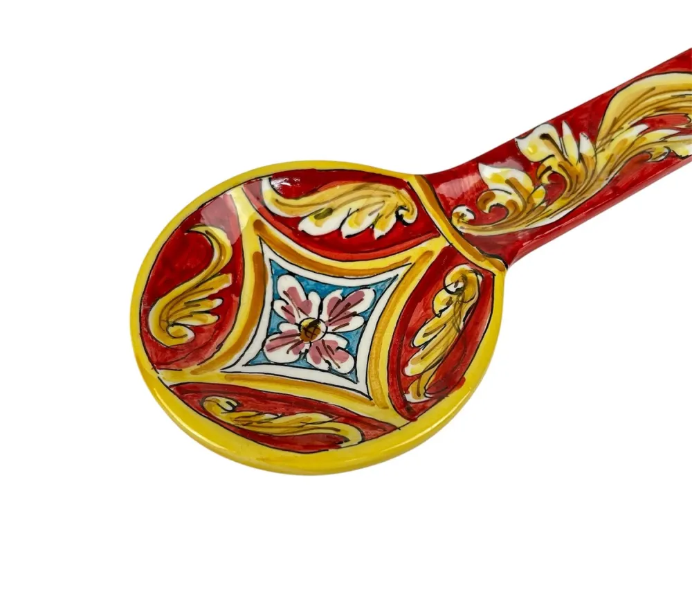 Poggiamestolo Ceramica Siciliana di Caltagirone Decorato Mano Artigianalmente Rombo Rosso