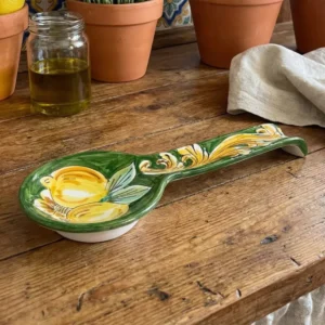 Poggiamestolo Ceramica Siciliana di Caltagirone Decorato Mano Artigianalmente Limoni Verde