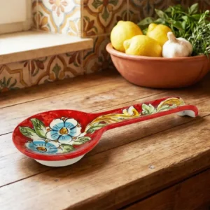Poggiamestolo Ceramica Siciliana di Caltagirone Decorato Mano Artigianalmente Fiore