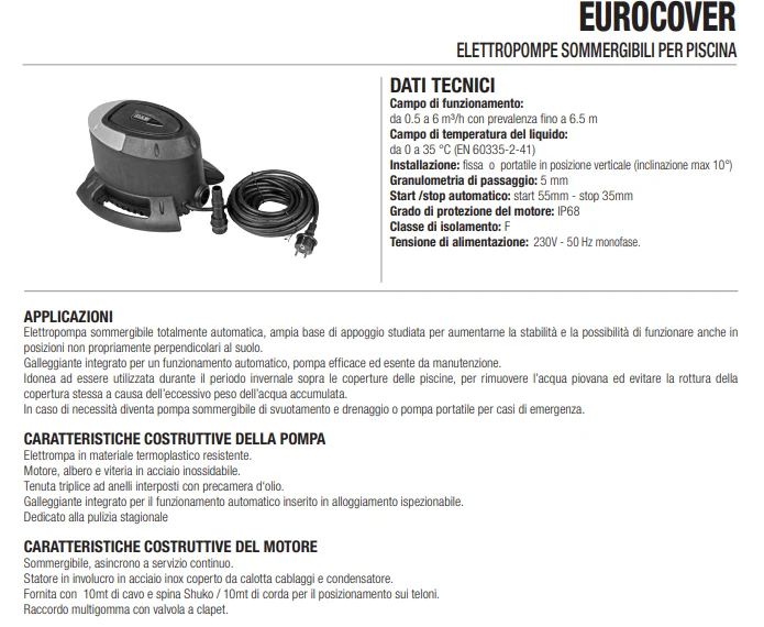 EUROCOVER DAB ELETTROPOMPA AUTOMATICA SVUOTATELO + INVERLINER 2 LT SVERNANTE