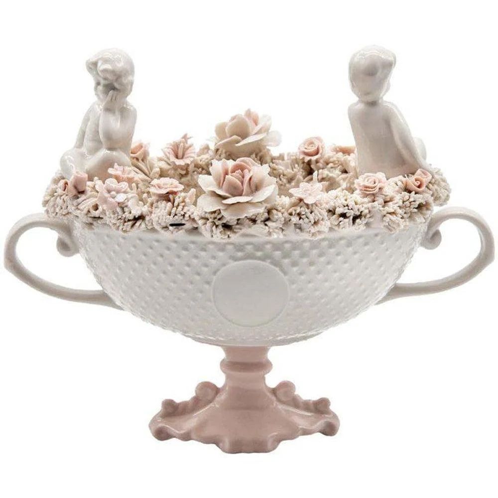 Coppa fine porcellana di Capodimonte con Fiori e Angeli