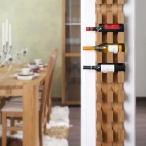 Portabottiglie di design da terra o parete realizzato legno massello di rovere naturale