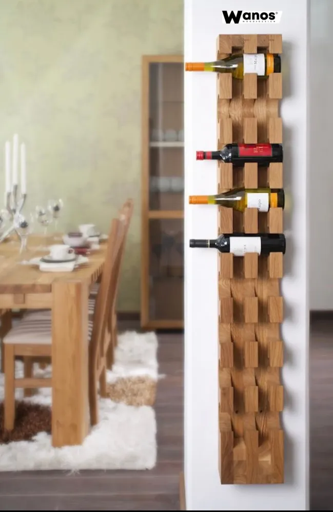 Portabottiglie di design da terra o parete realizzato legno massello di rovere naturale