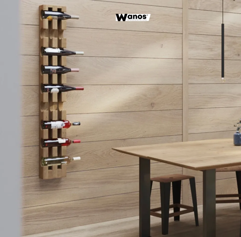 Portabottiglie di design da terra o parete realizzato legno massello di rovere naturale