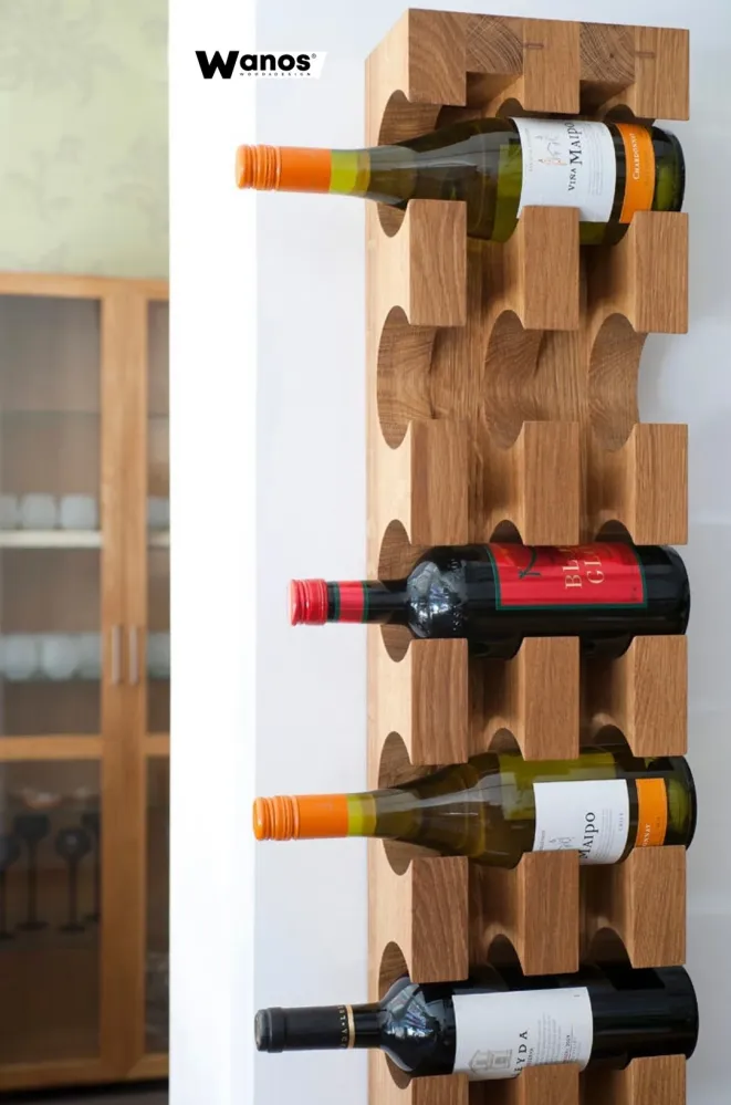 Portabottiglie di design da terra o parete realizzato legno massello di rovere naturale