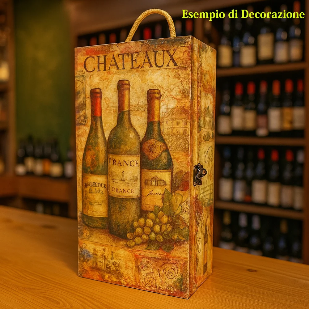 Cassetta portabottiglie doppia rettangolare legno per decoupage
