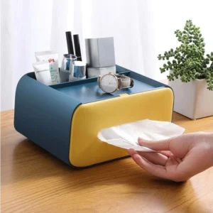 Portatovaglioli multiuso per la casa creativo con basetta per smartphone e due vani contenitori