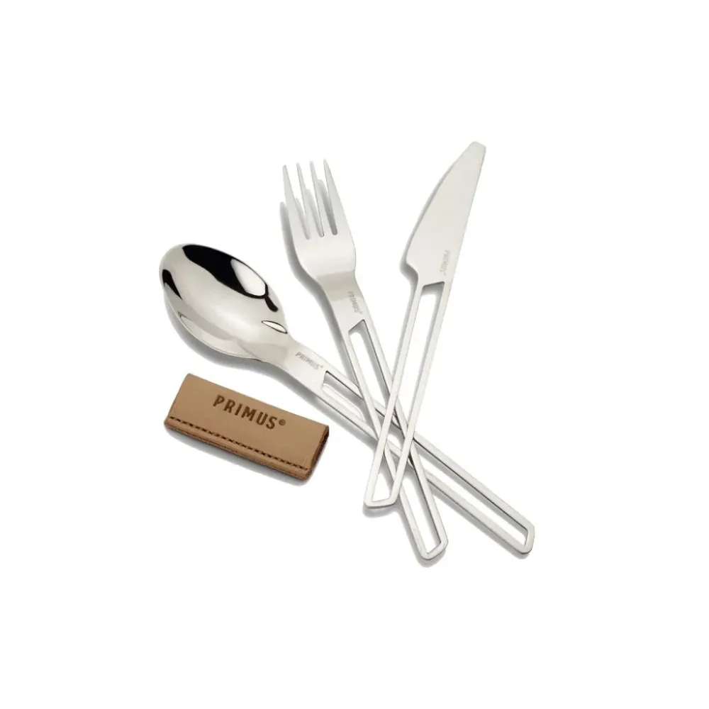 Kit di posate da campeggio Primus Campfire acciaio inox con fascetta pelle