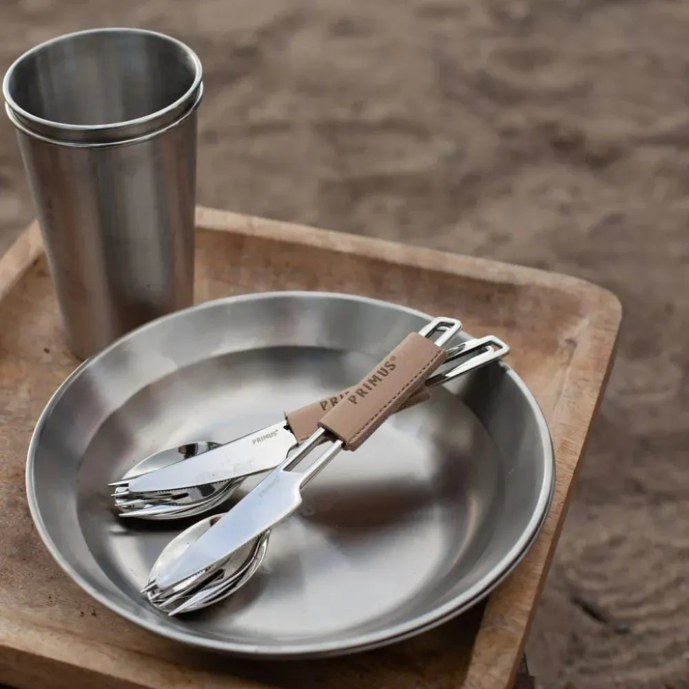 Kit di posate da campeggio Primus Campfire acciaio inox con fascetta pelle