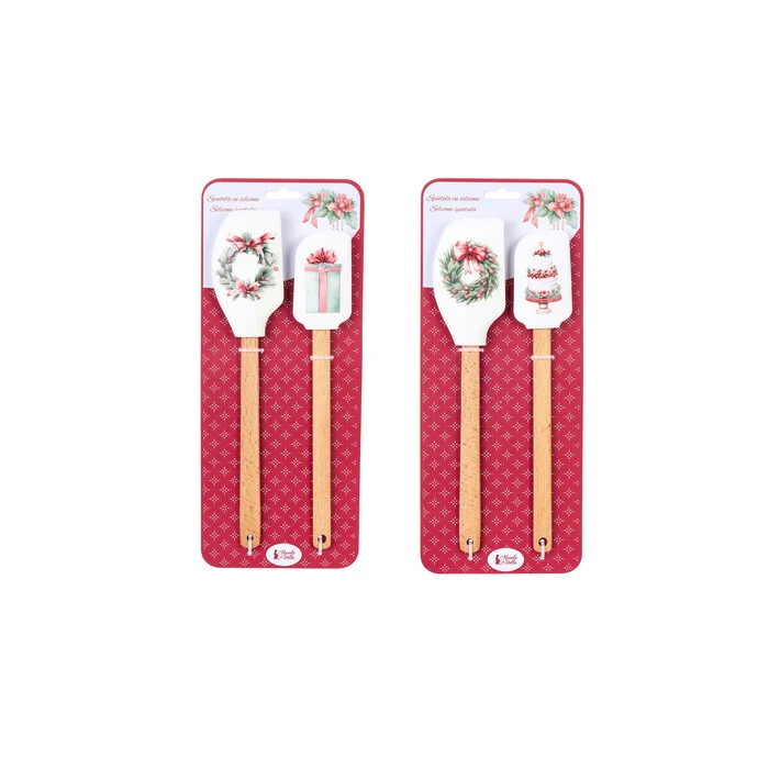 Set da 2 spatole silicone con manico legno – Storia di Natale