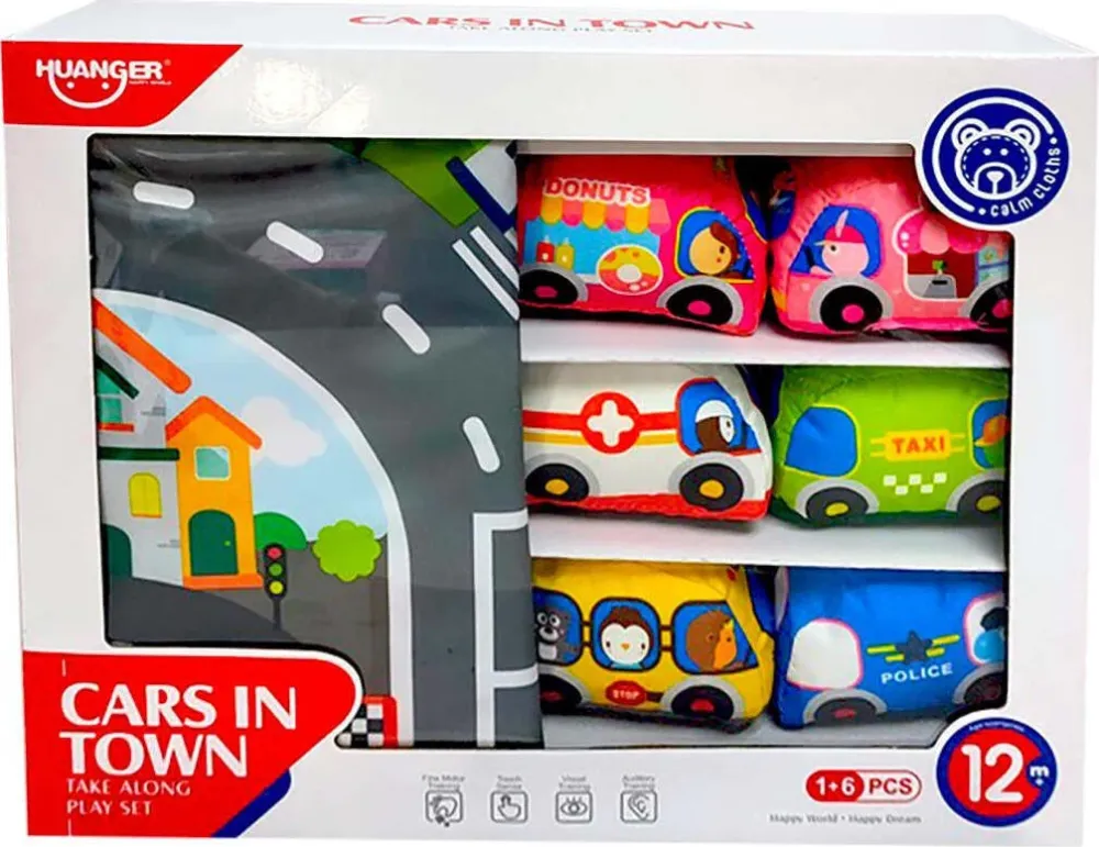 Tappeto Pista Auto con 6 Veicoli Tessuto Kidz Corner