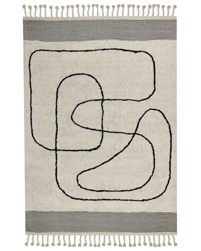 Tappeto cotone crema e nero 160 x 230 cm DOKUZ