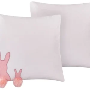 Set di 2 cuscini con stampa di conigli 45 x 45 cm bianco e rosa PHLOX