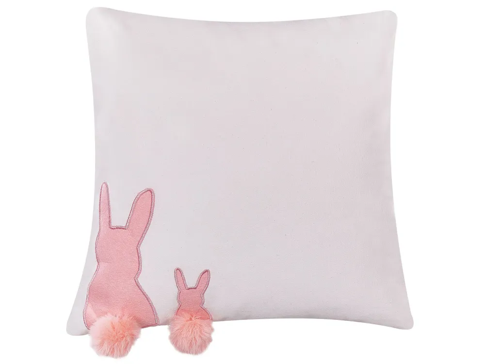 Set di 2 cuscini con stampa di conigli 45 x 45 cm bianco e rosa PHLOX