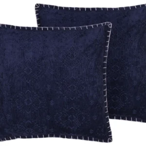 Set di 2 cuscini cotone e viscosa motivo rilievo blu nero 45 x 45 cm MELUR
