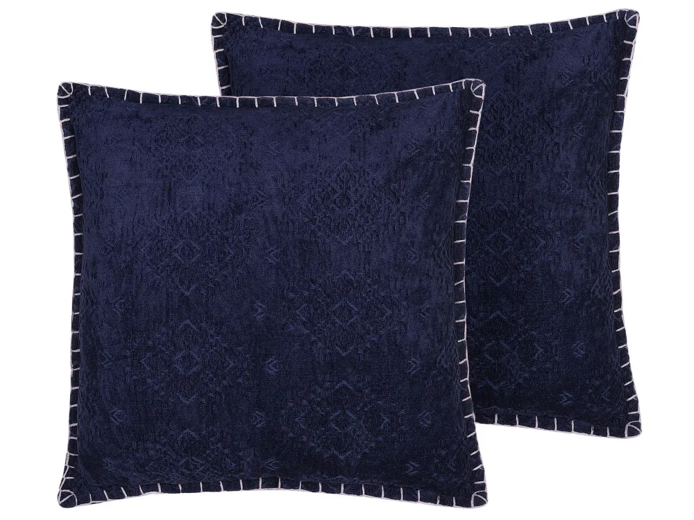 Set di 2 cuscini cotone e viscosa motivo rilievo blu nero 45 x 45 cm MELUR