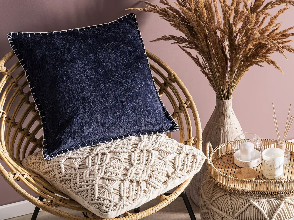 Set di 2 cuscini cotone e viscosa motivo rilievo blu nero 45 x 45 cm MELUR