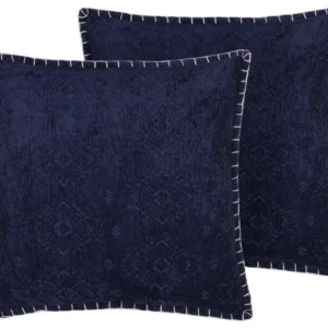 Set di 2 cuscini cotone e viscosa motivo rilievo blu nero 45 x 45 cm MELUR