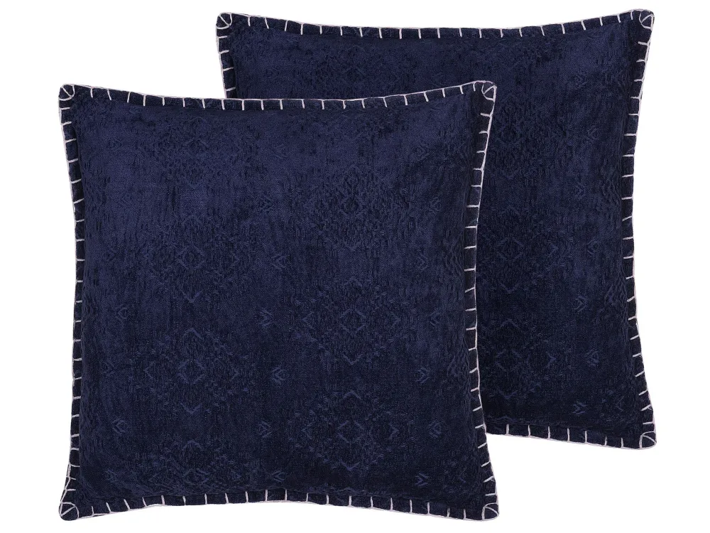 Set di 2 cuscini cotone e viscosa motivo rilievo blu nero 45 x 45 cm MELUR