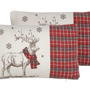 Set di 2 cuscini decorativi con renne 30 x 50 cm bianco e rosso SVEN