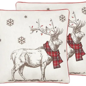 Set di 2 cuscini decorativi con renne 45 x 45 cm rosso e bianco SVEN