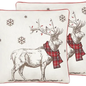 Set di 2 cuscini decorativi con renne 45 x 45 cm rosso e bianco SVEN