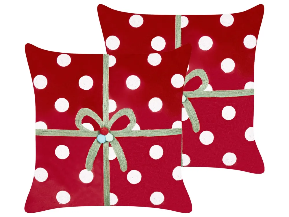Set di 2 cuscini motivo natalizio velluto rosso 45 x 45 cm GUMDROP