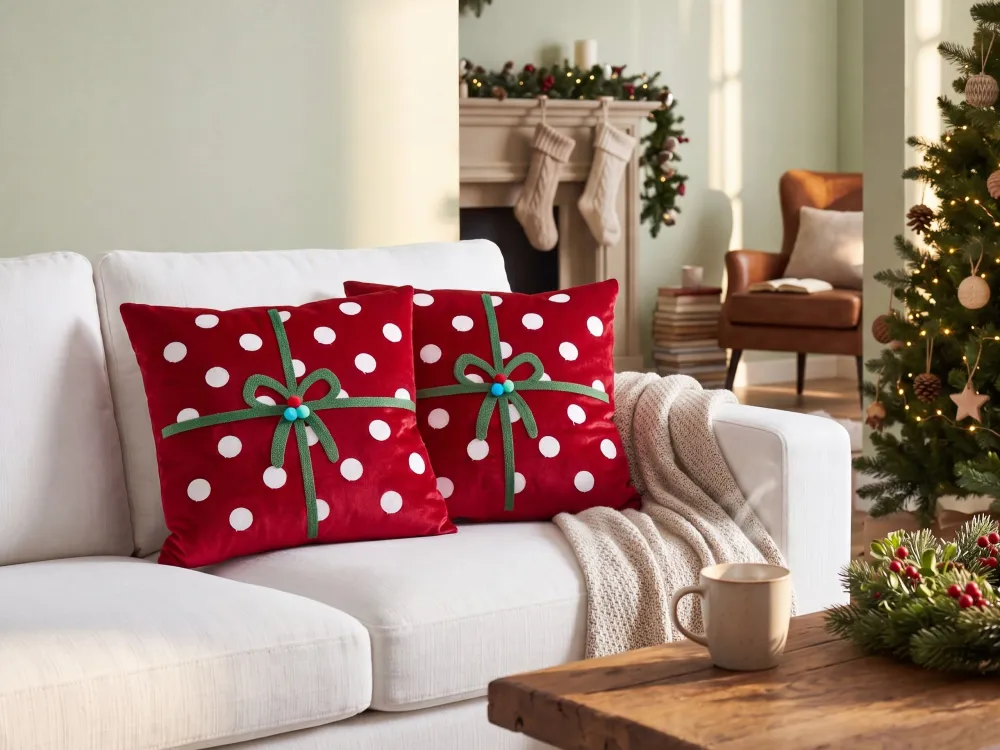 Set di 2 cuscini motivo natalizio velluto rosso 45 x 45 cm GUMDROP