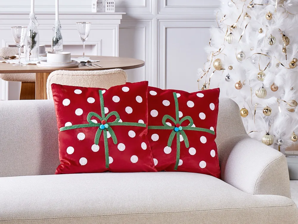 Set di 2 cuscini motivo natalizio velluto rosso 45 x 45 cm GUMDROP