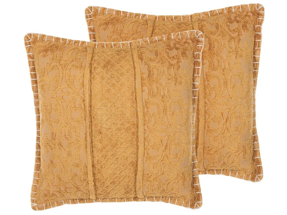 Set di due cuscini motivo rilievo giallo 45 x 45 cm KAVALAM