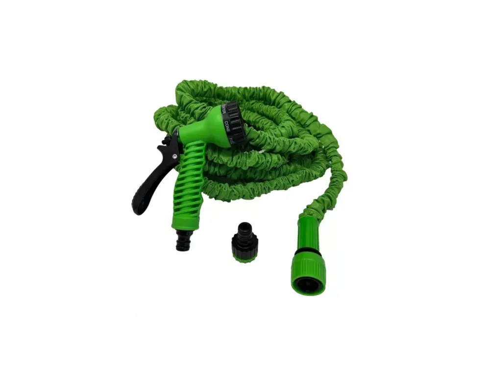 Tubo estensibile verde 22,5m con accessori, include pistola multigetto, 2 raccordi scatto, presa rubinetto - Effe Garden