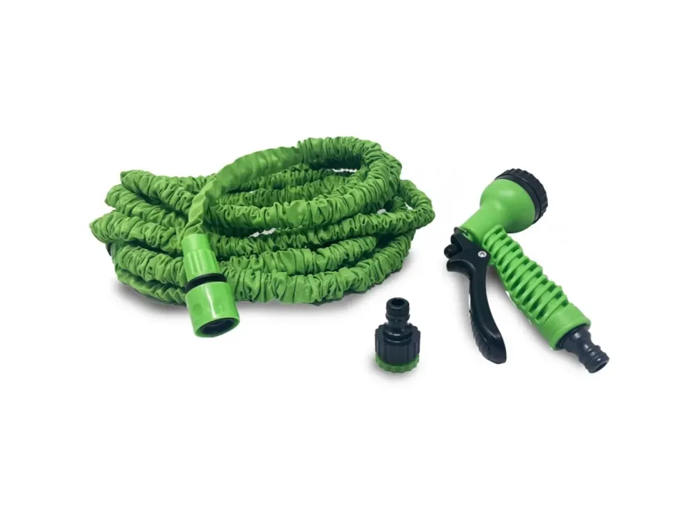 Tubo estensibile verde 22,5m con accessori, include pistola multigetto, 2 raccordi scatto, presa rubinetto - Effe Garden