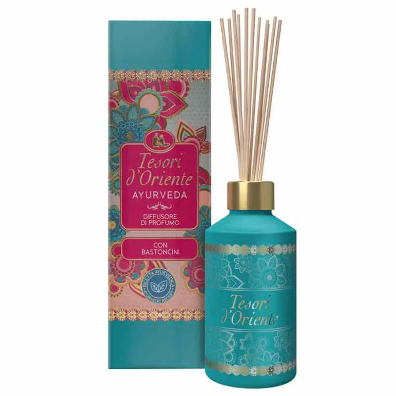 Tesori d'Oriente - Diffusore con Bastoncini Ayurveda, Profumatore per Ambienti con Oli Essenziali, Fragranza Orientale, 200ml