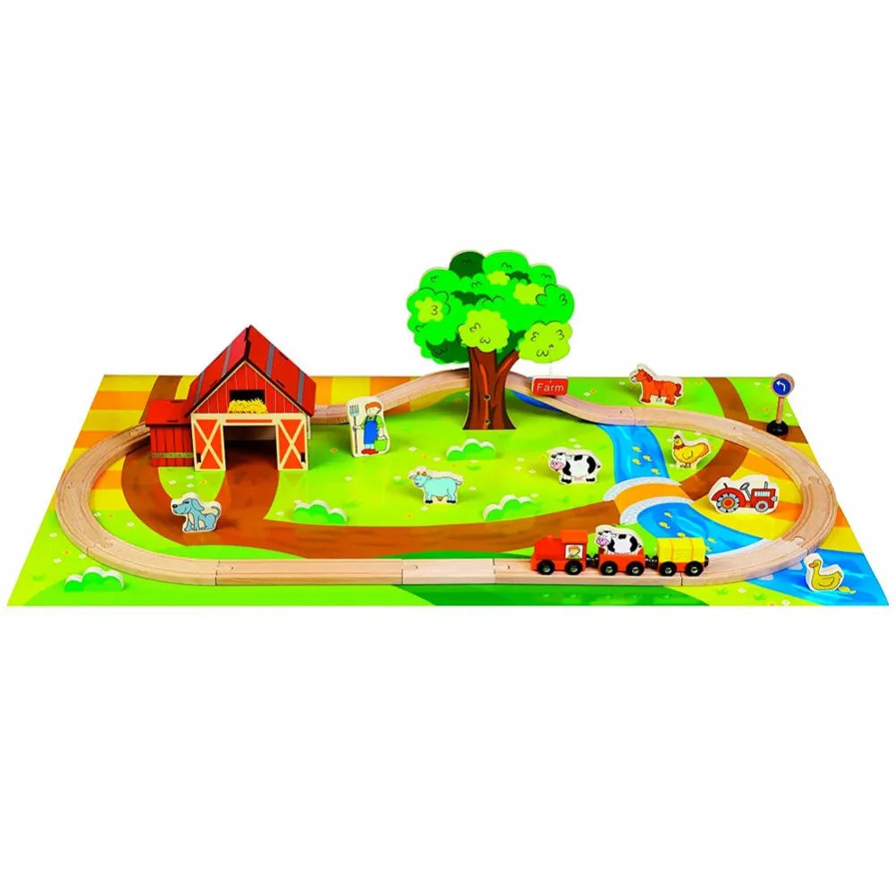 Trenino Della Fattoria Valigetta Circuito 25 Pezzi + Animali e Tappeto Gioco