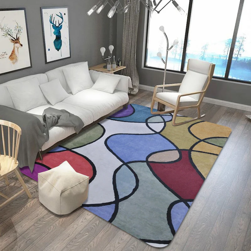 Tappeto modernista blu sintetico per piedi, design blocchi di colore, lavabile, per interni, per ufficio