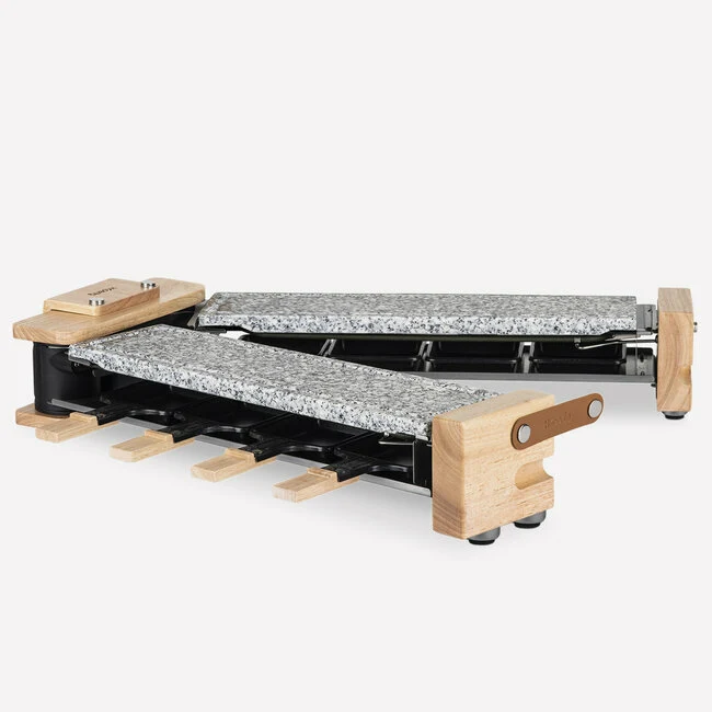 Ⓜ️🔵🔵🔵 H.Koenig WOD362 - Apparecchio per raclette, doppia piastra vero granito, per 8 persone, manici legno naturale, 1400 W
